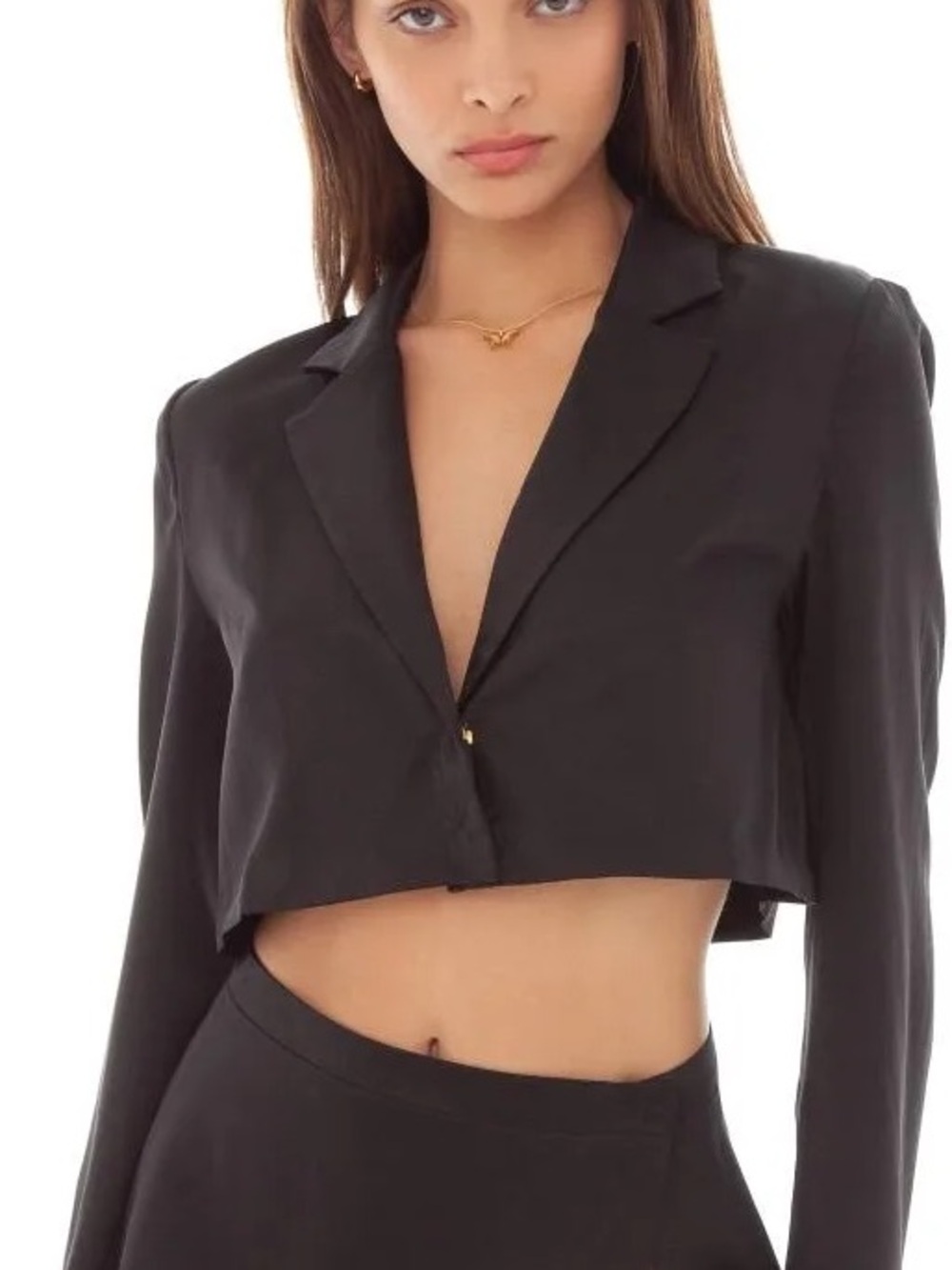 ARE YOU AM I Cropped Black Blazer Jacket Skirt Set
